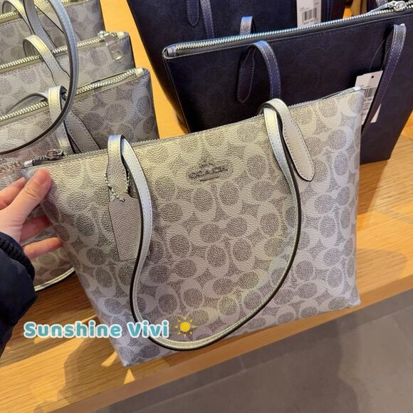 NWT COACH Fiona Zip Tote Bag In Signature Canvas CW396, Gray/Silver - Picture 5 of 8